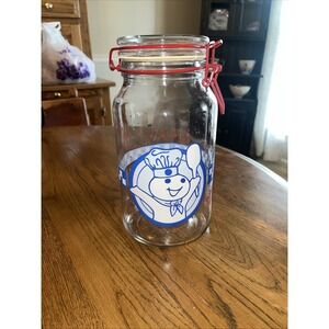Pillsbury Doughboy Glass Jar Canister Poppin' Fresh Anchor Hocking Vintage